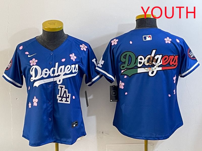 Youth Los Angeles Dodgers Blank Blue Sakura Edition 2025 Nike MLB Jersey style 12->youth mlb jersey->Youth Jersey